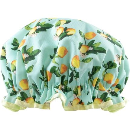 The Vintage Cosmetic Company Lemon Print Shower Cap Lightweight And Waterproof Reusable Cap For Women