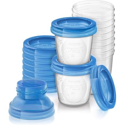 Philips Avent Reusable Breast Milk Storage Cups 180Ml Transparent Blue 10 Count