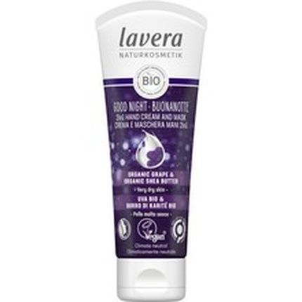 Lavera Good Night 2In1 Hand Cream And Mask Natural Cosmetics Vegan Certified Organic Grape & Organic Shea Butter 75Ml