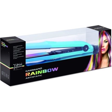 Gamma Piu Professional Hair Straightener Rainbow Long Smooth Effect Iron Eliminates Electrostaticity Locking Button Closure Adjustable Temperatures Electronic Rapid Heating Italian Socket