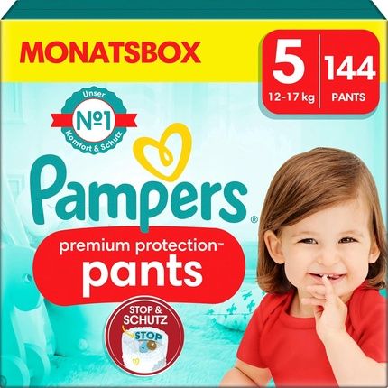 Pampers Baby Nappies Pants Size 5 Premium Protection Junior 144 Nappies - Monthly Box