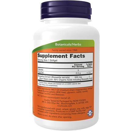 Now Boswellia Extract 500Mg Softgels With Mct Oil Base 90 Count
