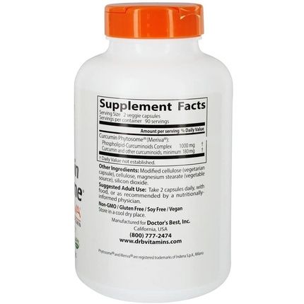 Doctor'S Best Phytosome Curcumins With Meriva 500Mg 180 Vegetarian Capsules