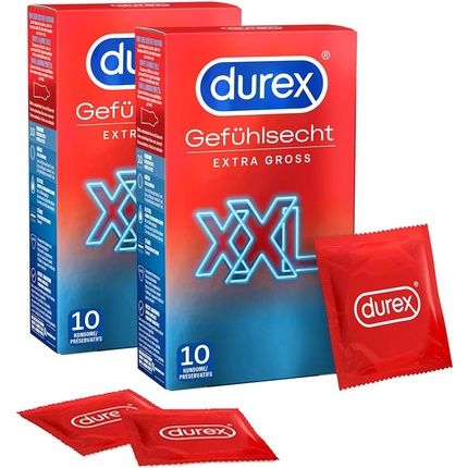 Durex Feel Real Xxl Condoms - Pleasant Smell, Perfect Fit, Easy Roll-On - Large Size, Thin, Moisturized, Dermatologically Tested & Electronically Checked - 20 Pack