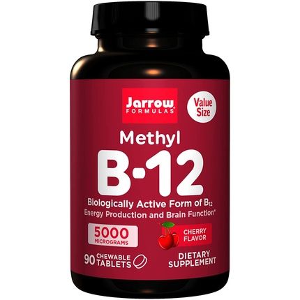 Jarrow Formulas Maximum Strength Methyl B-12 5000Mcg Dietary Supplement 90 Chewable Tablets Cherry Flavored