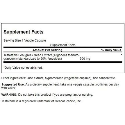 Swanson Testofen Fenugreek Extract Ayurvedic Herbal Supplement 60 Veggie Capsules 300Mg