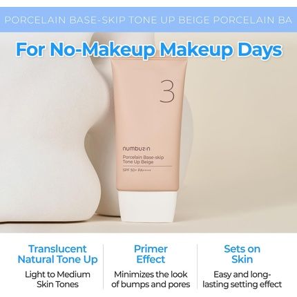 Numbuzin No. 3 Porcelain Base-Skip Tone Up Beige 1.69 Fl Oz / 50 Ml 3-In-1 Tinted Moisturizer Sun Protection Powder Balances Skin Tone Firming Cream Natural