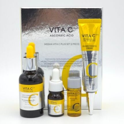 Missha Vita C Plus Ascorbic Acid 4 Items Ampoule Cream Toner K-Beauty