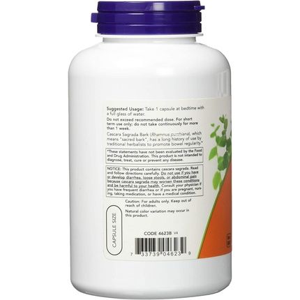 Now Cascara Sagrada 450Mg 250 Veg Capsules