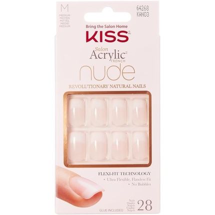 Kiss Salon Acrylic French Nude Collection Cashmere Medium Length Fake Nails 28 Count