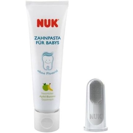 Nuk Oral Care Set With Natural Apple/Banana Flavored Baby Toothpaste And Finger Toothbrush