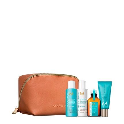 Moroccanoil Travel Kit Extra Volume Includes Shampoo 70Ml Conditioner 70Ml Treatment 25Ml Hand Cream 40Ml And Pouch