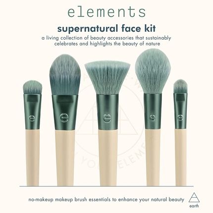 Ecotools Elements Limited Edition Super-Natural Face Makeup Brush Set For Face Cheek And Eye Makeup 5 Piece Set Green - Image 3