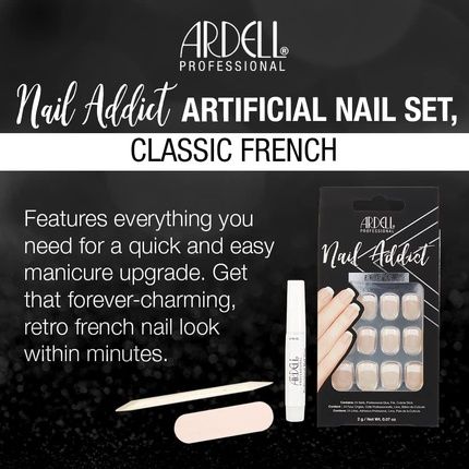 Ardell Nail Addict Classic French Press On Nails With Glue And File - 24 Artificial Nails
