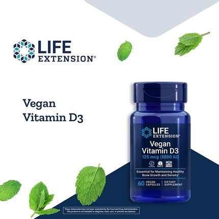 Life Extension Vegan Vitamin D3 Joint/Bone Health Immune Support 60 Count Capsules - Image 3