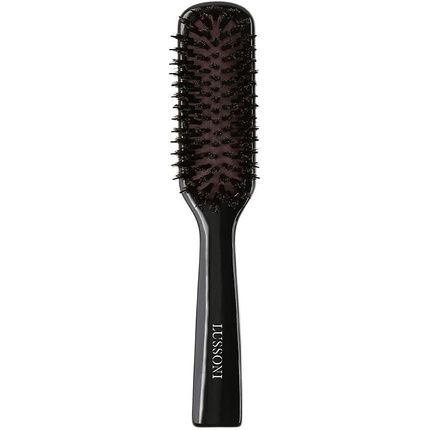 Tb Tools For Beauty T4B Lussoni Wood Detangling Slim Hairbrush With Natural Boar And Nylon Bristles For Short To Medium Length Hair Black With Antistatic Properties