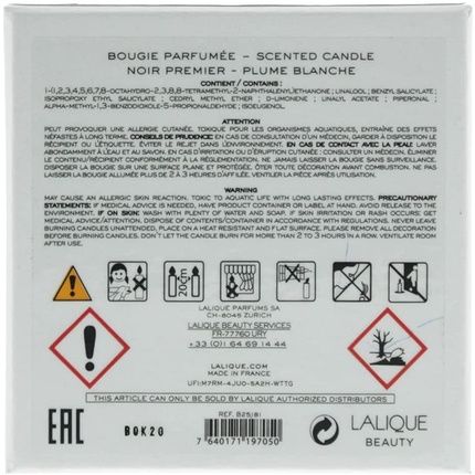 Lalique Noir Premier Plume Blanche Candle 190G - Image 3