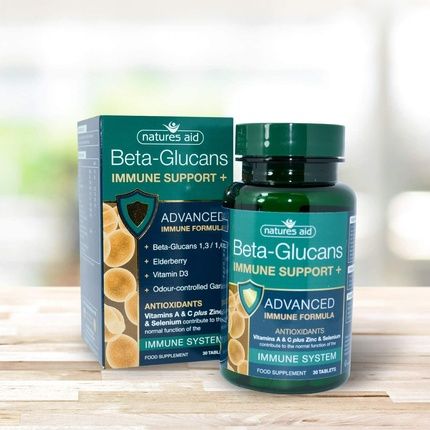Natures Aid Beta-Glucans Immune Support + 90 Tablets With Elderberry Vitamin D3 And Garlic