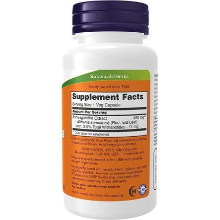 Now Foods Ashwagandha Ayurvedic Adaptogen Immune System Support 90 Veg Capsules 450Mg