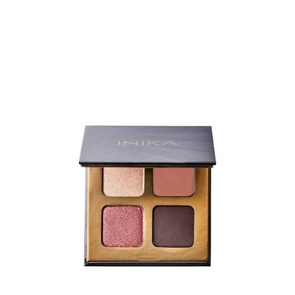 Inika Organic Quad Eyeshadow Palette Pure Mineral Shimmer Longwear Highly Pigmented Blendable With Vegan Cocoa Seed Extract And Organic Carnauba Wax Cruelty-Free Makeup Flowers