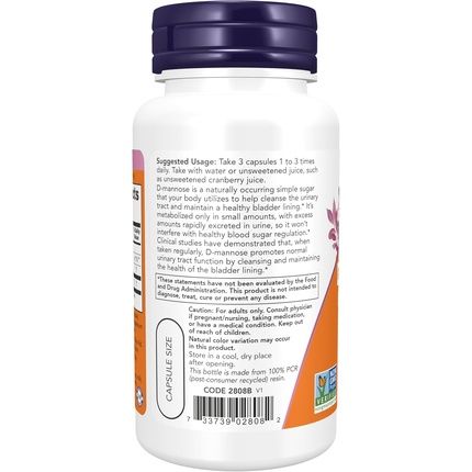 Now Foods D-Mannose 500Mg Non-Gmo Project Verified Supplement - Image 3