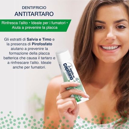 Pasta Del Capitano Bio Antitartar Toothpaste Freshens Breath Ideal For Smokers Helps Prevent Plaque 75Ml Tube