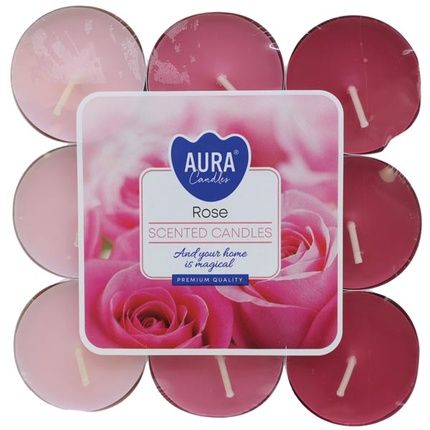 Aura Candles Fragrant Tealights 18 Pack Rose Light To Dark Color Gradation 4 Hours Burn Time