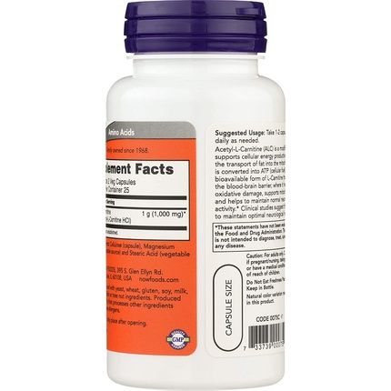 Now Foods Acetyl L-Carnitine 500Mg Capsules 50 Count