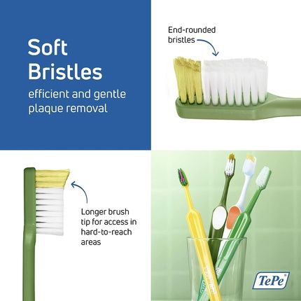 Tepe Nova Soft Toothbrush For Adults With Tapered Head, Angled Neck, And Thumb Grip - Image 3
