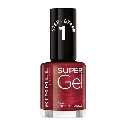 Rimmel London Supergel Nail Polish - 044 Rock N Sparkle Dark Red