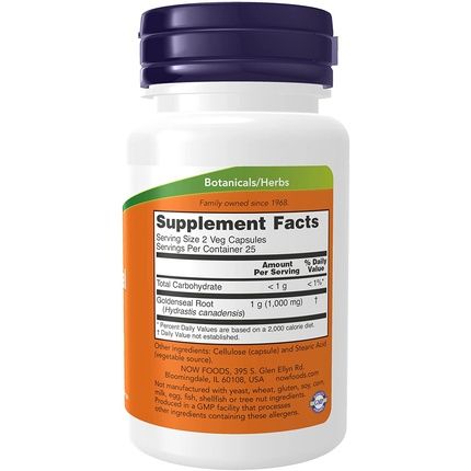 Now Foods Goldenseal Root 500Mg 50 Capsules
