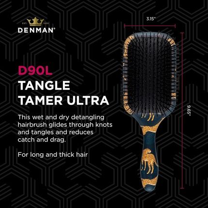 Denman Tangle Tamer Ultra Detangling Paddle Brush For Curly Hair And Black Natural Hair D90L Tiger Print