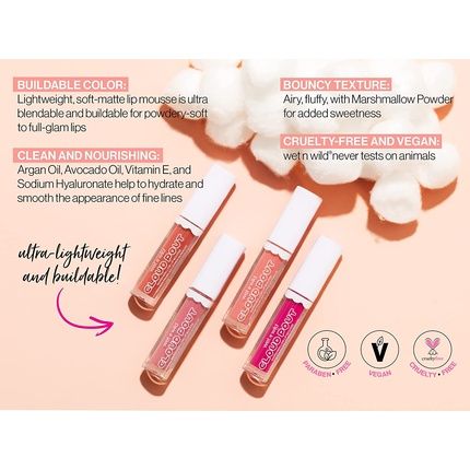 Markwins Wet N Wild Cloud Pout Marshmallow Lip Mousse Matte Liquid Lipstick With Argan Oil Avocado Oil And Vitamin E Cotton Candy Skies