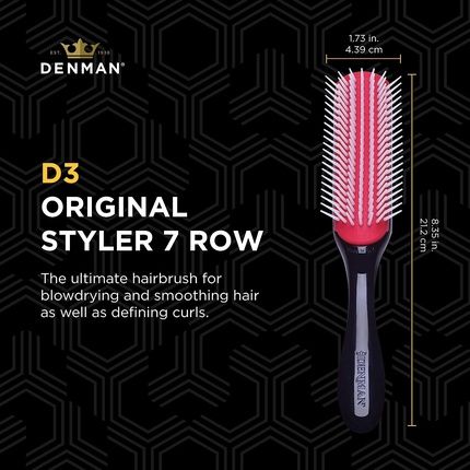 Denman Hairbrush D3 Black Handle With Red Cushion 7 Rows Black/Red