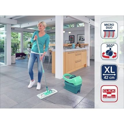 Leifheit Profi Xl Mop And Bucket Set Deluxe 42Cm Large Floor Mop Easy-Steer Microfiber Mop Head And Profi Wringer Bucket With Rollers Turquoise Set Mobile - Image 3