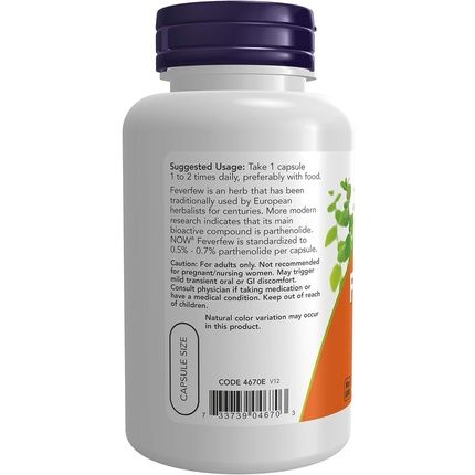 Now Foods Feverfew Veg Capsules 100Ct - Image 3