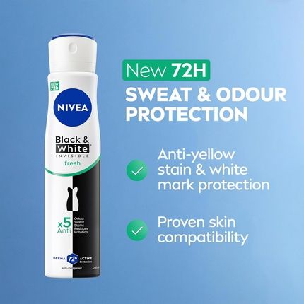 Nivea Black & White Fresh Antiperspirant Spray 250Ml 72Hr Anti-Sweat Women'S - Image 3