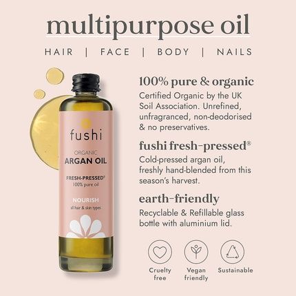 Fushi Organic Virgin Moroccan Argan Oil Pure Natural Cold Pressed High Vitamin E 100Ml