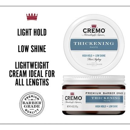 Cremo Barber Grade Hair Styling Thickening Paste For Men High Hold Low Shine 113G