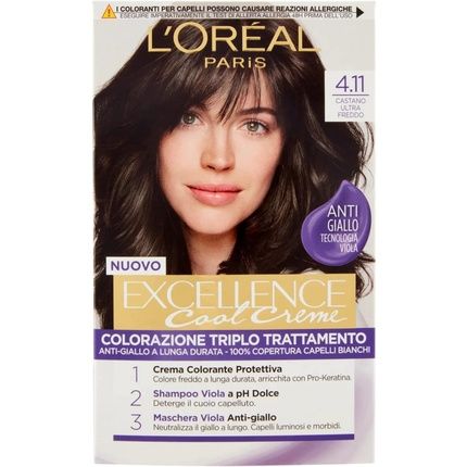 L'Oreal Paris Excellence Cool Cream Hair Dye Covers White Hair Rich Colour In Cold Tones 4.11
