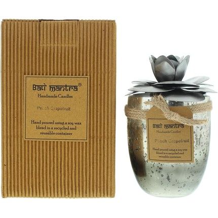 Bali Mantra Camellia Glass Silver Peach Grapefruit Candle 500G
