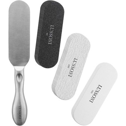 T4B Lussoni Pedicure Set With Steel Interchangeable File Board And 15 Replacement Files - Grit 80, 100, And 180