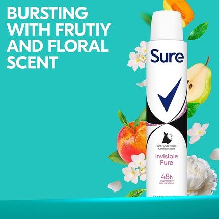 Sure Invisible Pure Anti-Perspirant Aerosol Deodorant For Women 48-Hour Sweat And Odour Protection 200Ml Fresh - Image 3