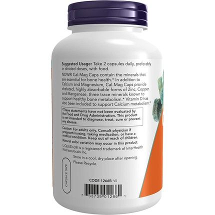 Now Cal-Mag With Zinc, Copper, Manganese And Vitamin D 240 Capsules - Image 3