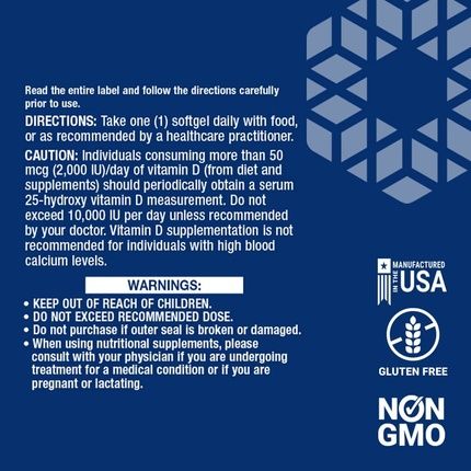 Life Extension Vitamin D3 125Mcg Supports Bone And Immune Health 60 Softgels 5000 Iu - Image 3