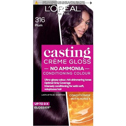 L'Oreal Paris Casting Creme Gloss Semi-Permanent Hair Dye Blends Away Grey Hair Leaving A Radiant Hair Colour 316 Plum 1 Count