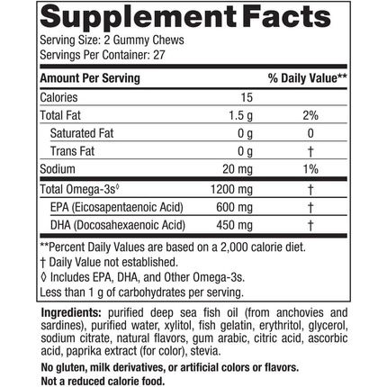 Nordic Naturals Zero Sugar Ultimate Omega Gummy Chews Tropical Fruit 54 Count