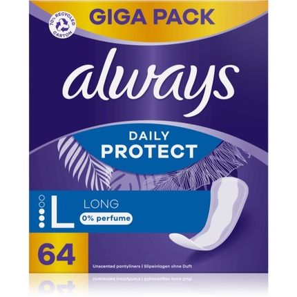 Always Daily Protect Long Panty Liners - Unscented, 64 Pcs
