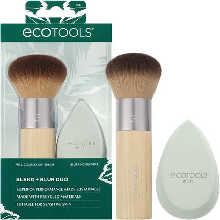 Ecotools Blend + Blur Makeup Brush And Sponge Duo For Liquid & Cream Products Cloud Skin