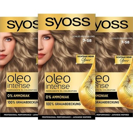 Syoss Oleo Intense Oil Colouration 7-58 Cool Beige Blonde Level Permanent Hair Colour With Nourishing Oil 115Ml
